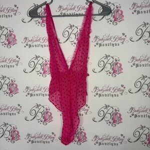 Victoria secret romper pink red hearts all over ribbon bow 🎀 sides sexy stretch